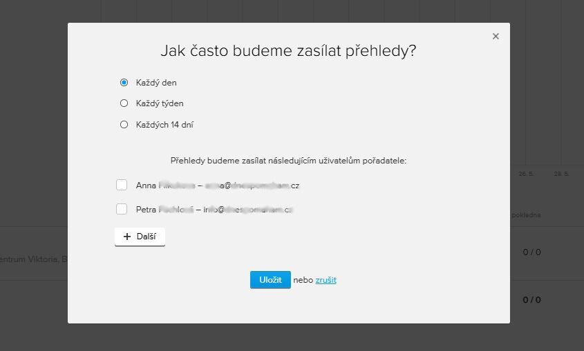 zasílání přehledů e-mailem