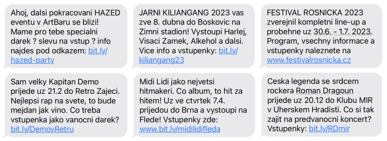 SMS kampaně - ukázky