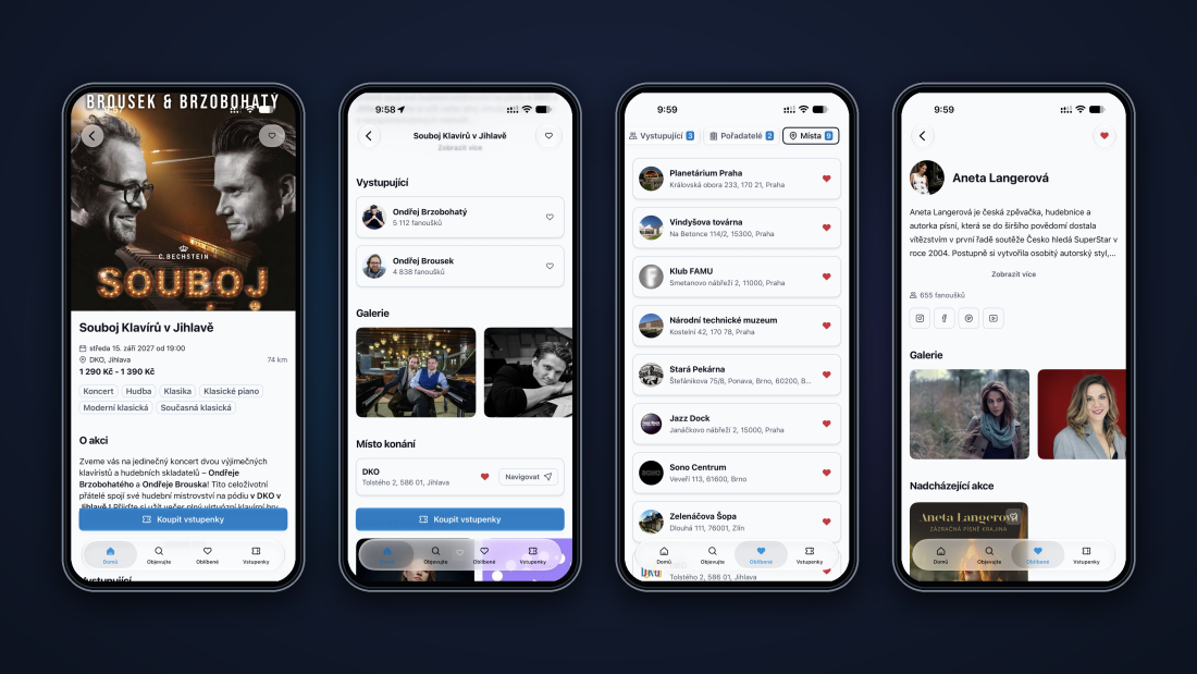 Náhled na mobilní aplikaci smsticket v darkmode